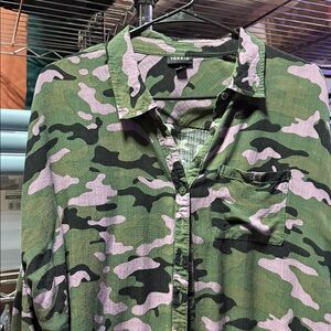Torrid Green & Purple Button Down 3/4 Sleeve Blouse Size 0X